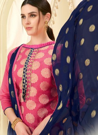 Pink Art Silk Weaving Churidar Suit
