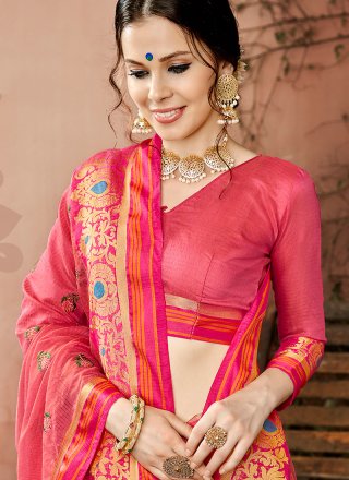 Pink Cotton Silk Traditional  Saree
