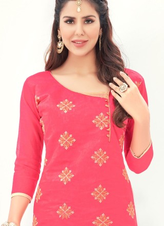 Pink Embroidered Work Churidar Suit