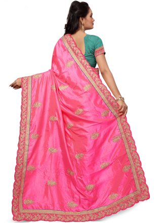 Pink Embroidered Work Traditional  Saree