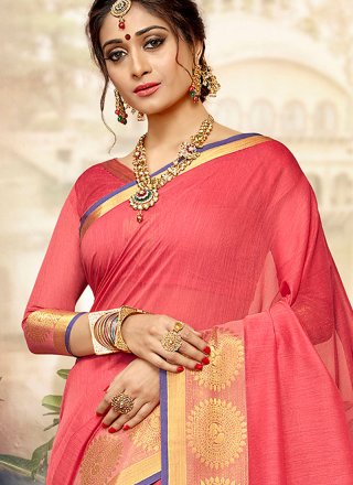 Pink Zari Work Khadi silk Traditional  Saree