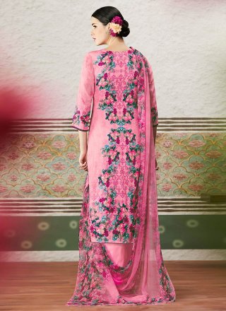 Print Cotton Satin Pant Style Suit in Pink