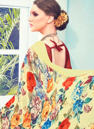 Print Satin Printed Saree in Multi Colour