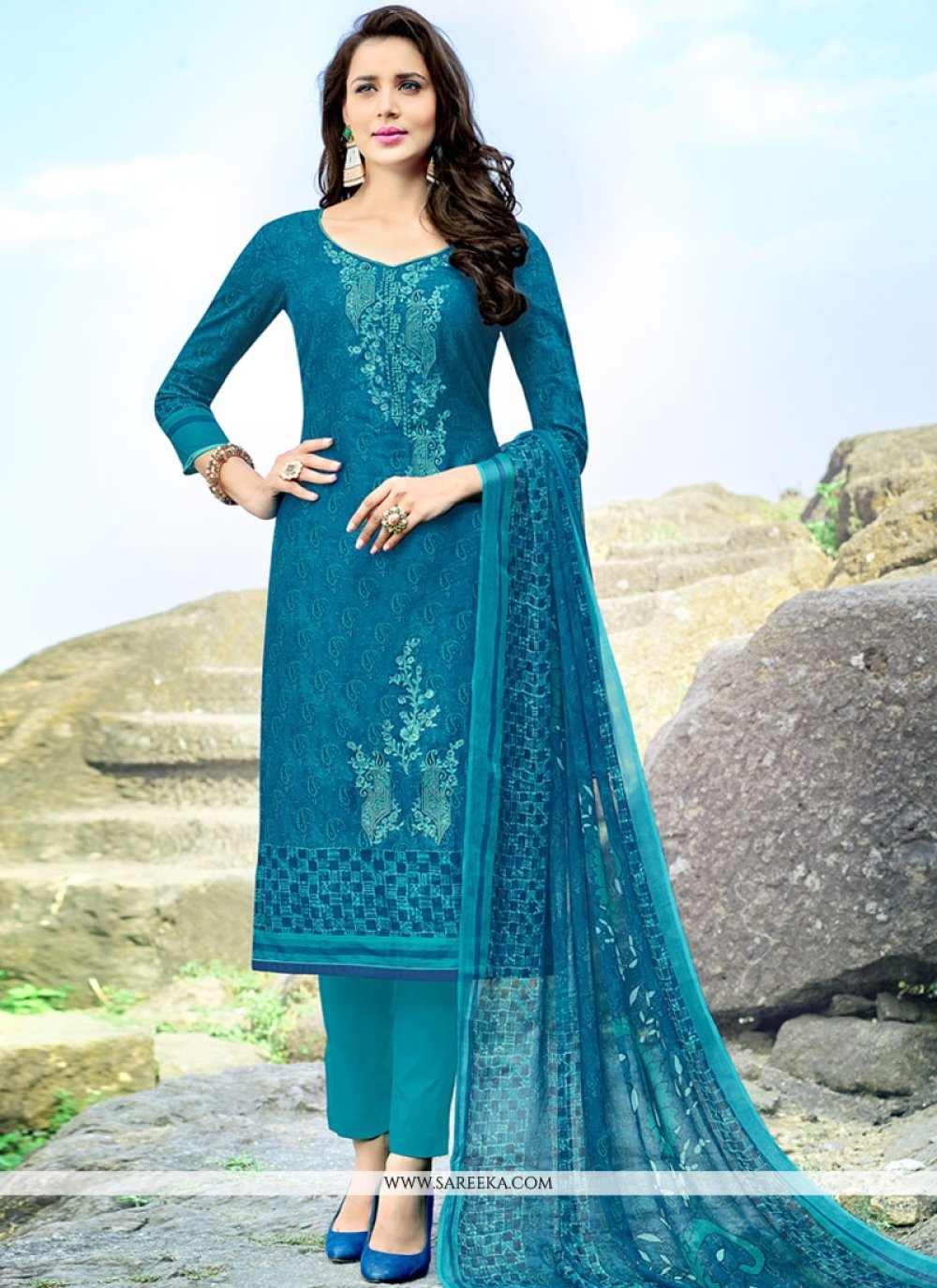 Shop Online Print Work Churidar Designer Suit 71318