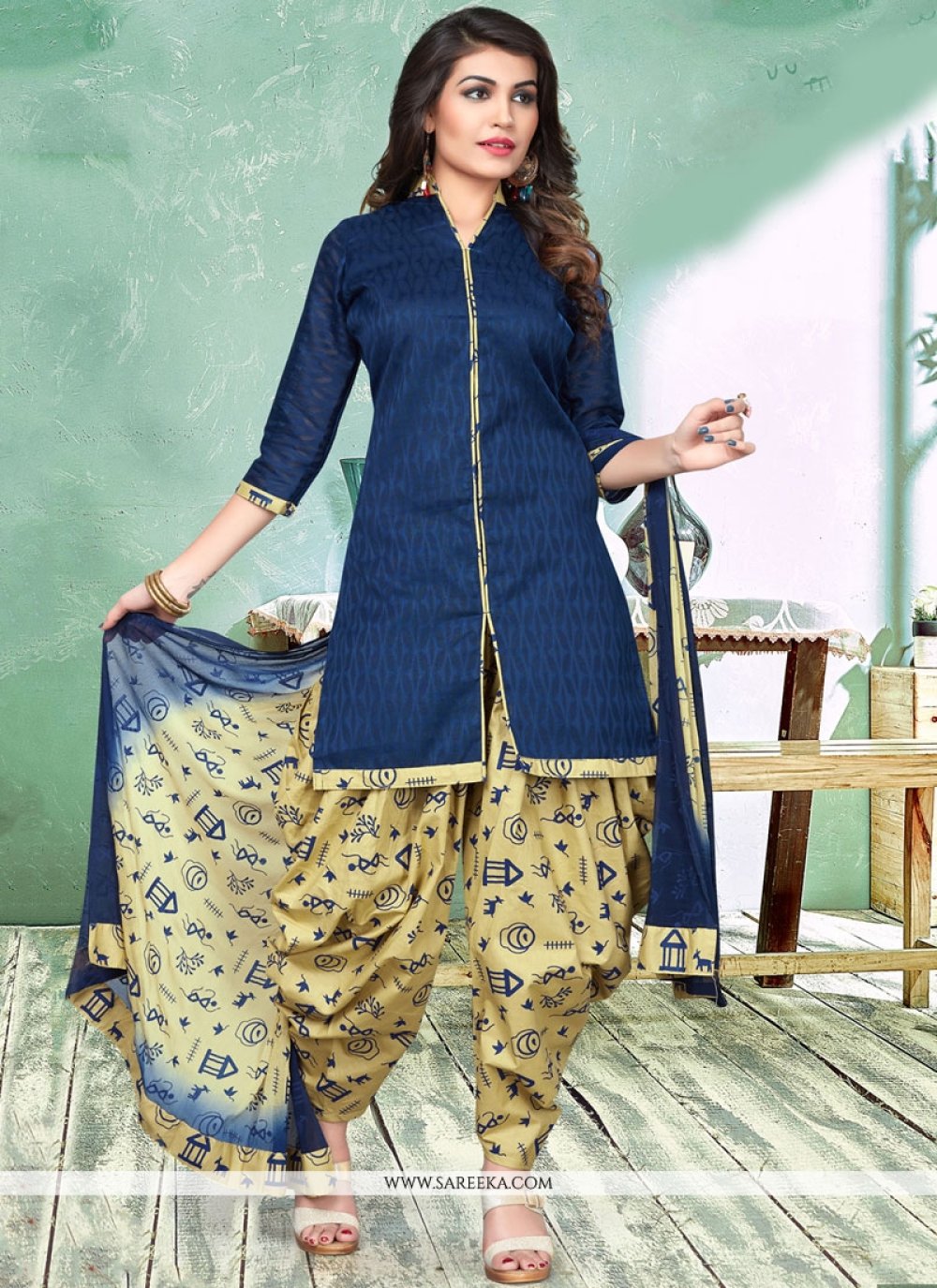 Shop Embroidered Work Semi Patiala Salwar Suit For Ceremonial Online -  Salwar