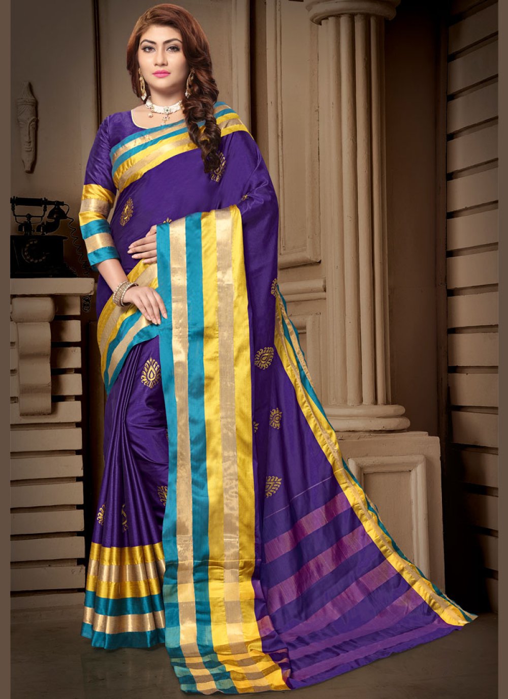 Buy Printed Work Purple Classic Saree Online