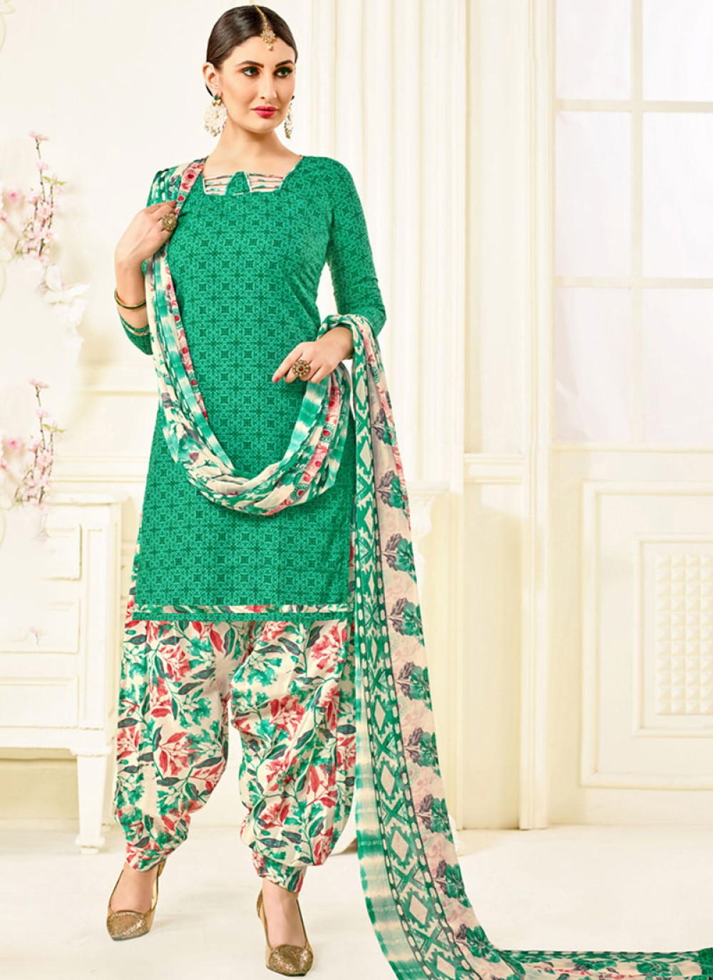 Shop Printed Work Work Cotton Patiala Salwar Kameez Online 78450