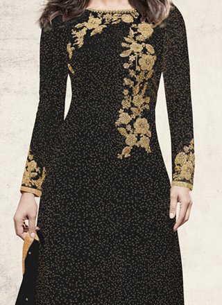 Priyanka Chopra Black Faux Georgette Pant Style Suit