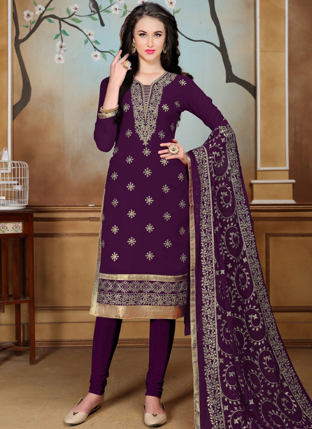 purple colour ladies suit