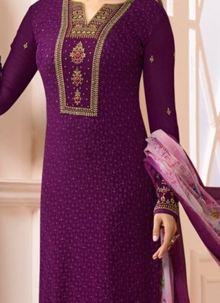 Purple Embroidered Work Georgette Salwar Suit