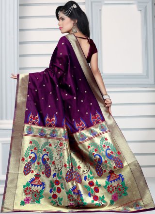 Purple Weaving Work Art Silk Designer Traditional Saree