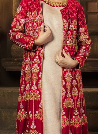 Raw Silk Embroidered Work Jacket Style Suit 