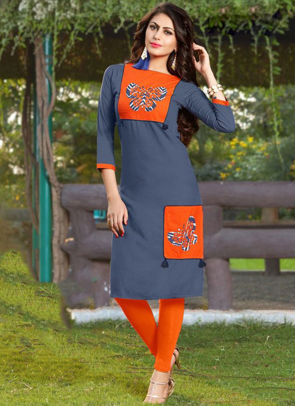 Buy Sage Green Pure Linen Patch Work Kurti Online in India  Colorauction