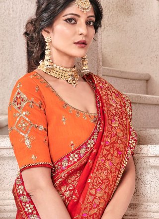 Red Banarasi Silk Bridal Designer Traditional Saree