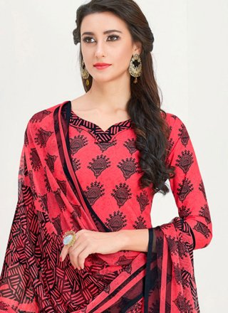 Red Cotton   Casual Churidar Suit