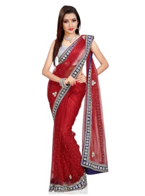 Red Moti Work Net Classic Saree