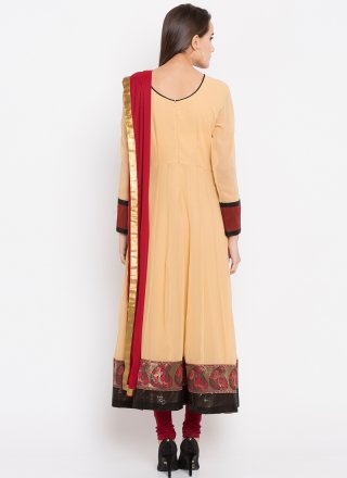 Resham Faux Georgette Readymade Suit in Peach