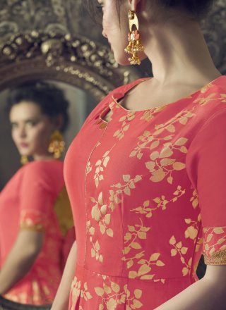 Resham Muslin Floor Length Anarkali Suit in Hot Pink