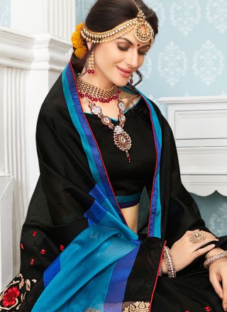 Resham Work Black Art Silk Cotton Traditional  Saree