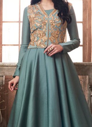 Resham Work Green Floor Length Anarkali Suit