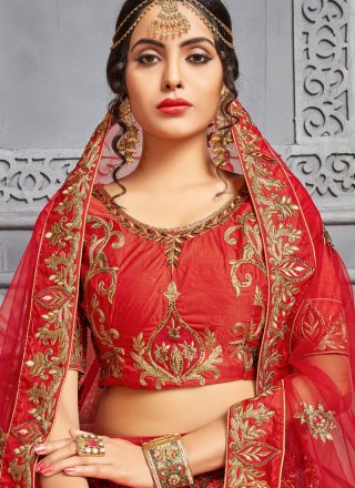 Resham Work Red Art Silk Lehenga Choli