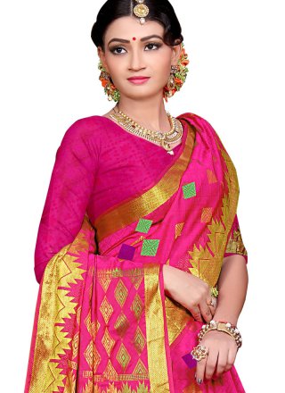 Rose Pink Cotton Silk Designer Traditional Saree