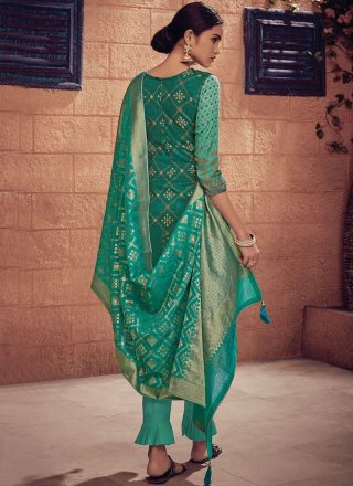Salwar Suit Embroidered Cotton   in Sea Green