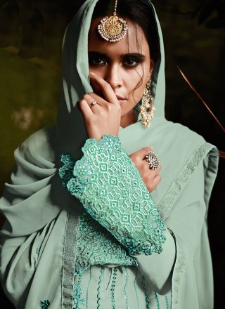 Sea Green Faux Georgette Designer Pakistani Suit