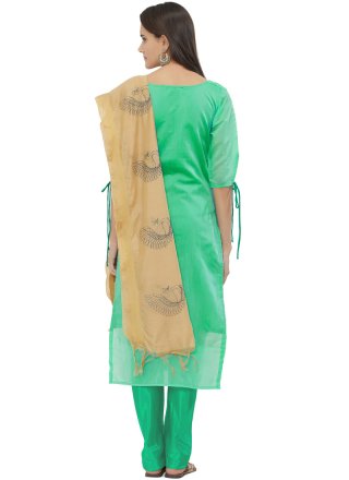 Sea Green Print Chanderi Churidar Suit