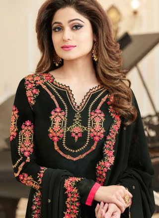 Shamita Shetty Black Churidar Designer Suit