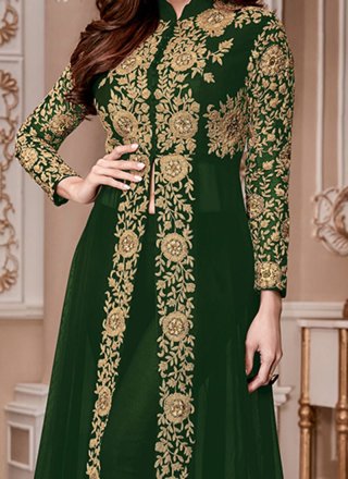Shamita Shetty Green Faux Georgette Resham Work Anarkali Salwar Suit