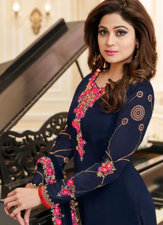 Shamita Shetty Resham Work Churidar Designer Suit
