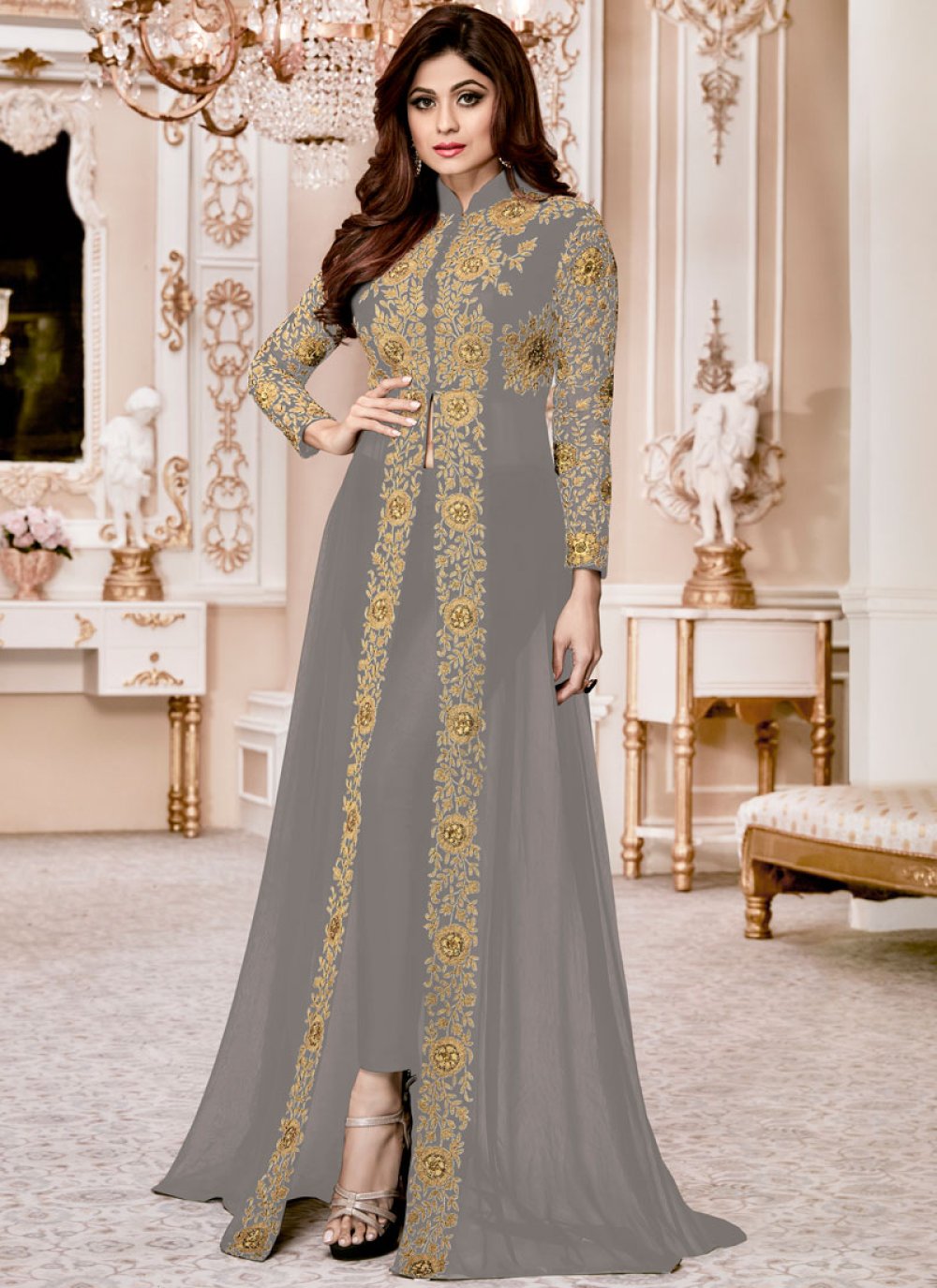 Shop Online Shamita Shetty Resham Work Pant Style Suit 83333