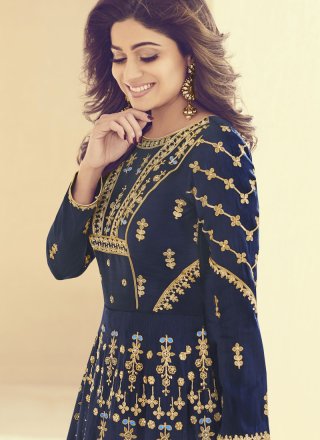 Shamita Shetty Scintillating Blue Floor Length Anarkali Suit