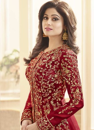 Shamita Shetty Simplistic Red Floor Length Anarkali Suit