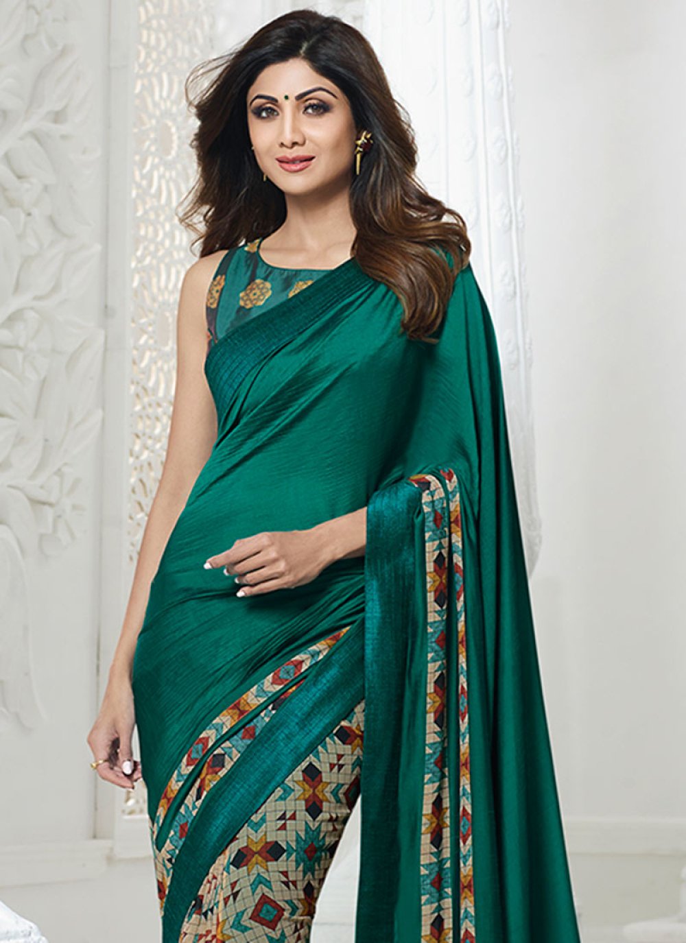 Buy Shilpa Shetty Multi Colour Faux Georgette Printed Saree : 82912