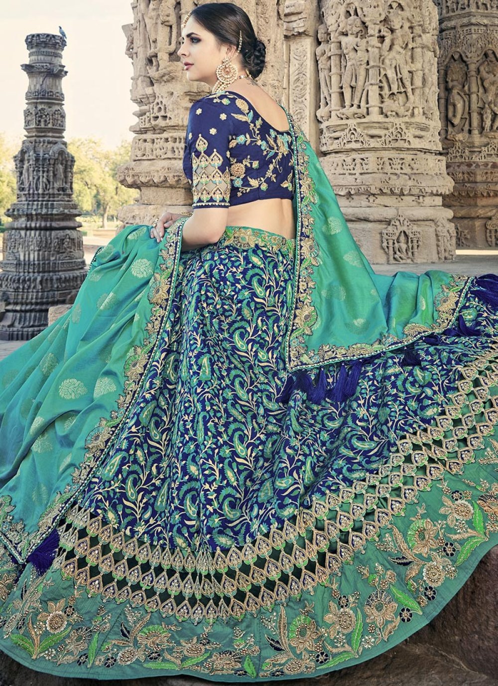Buy Stunning Sky Blue Embroidered Viscose Silk Bridesmaid Lehenga Choli -  Zeel Clothing