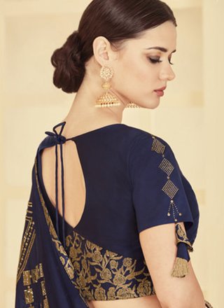 Silk Embroidered Classic Saree in Navy Blue