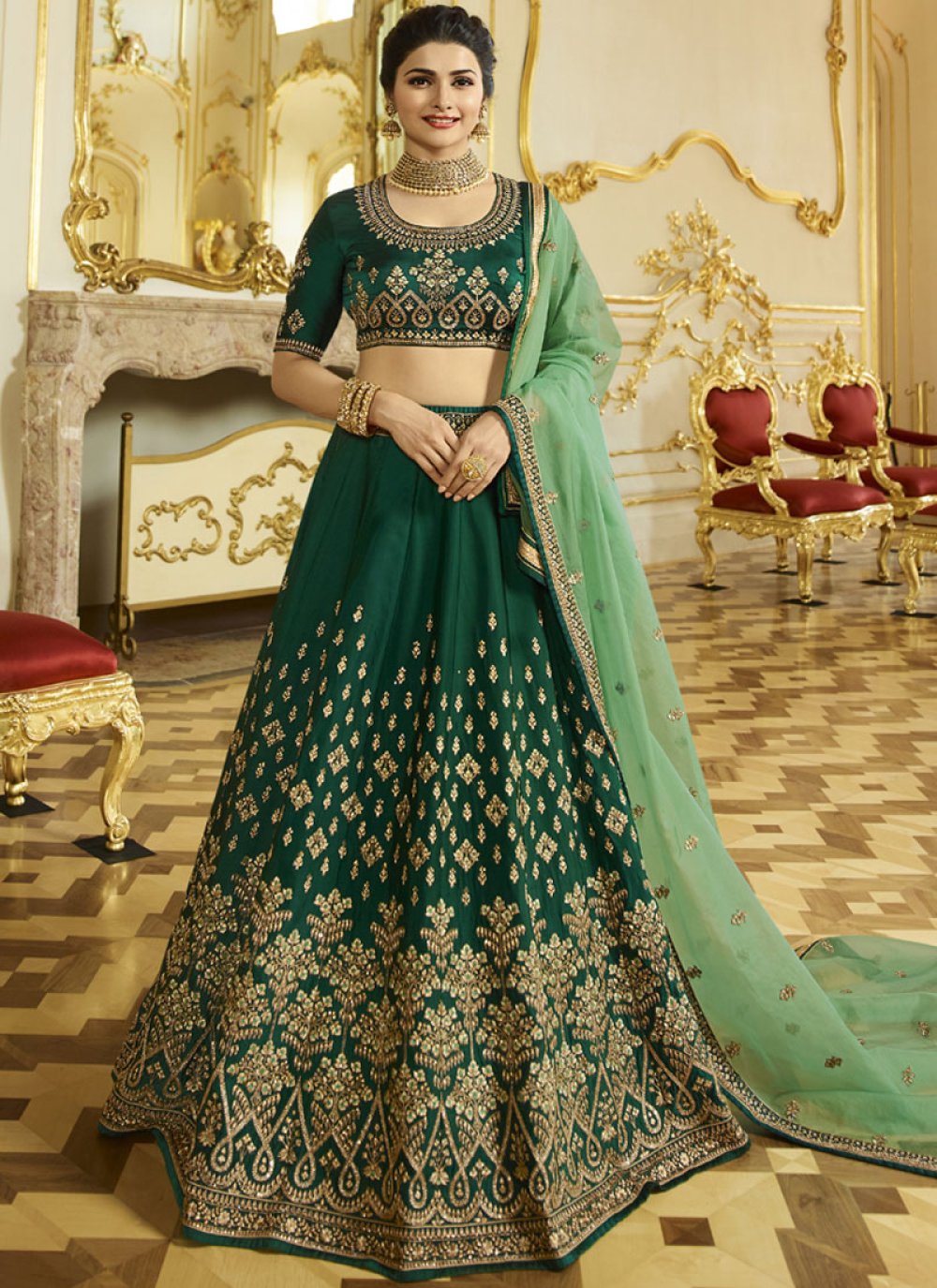 Buy Green Digital Printed Silk Lehenga Choli With Dupatta Online At Zeel  Clothing