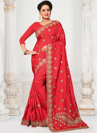 Silk Embroidered Work Traditional  Saree