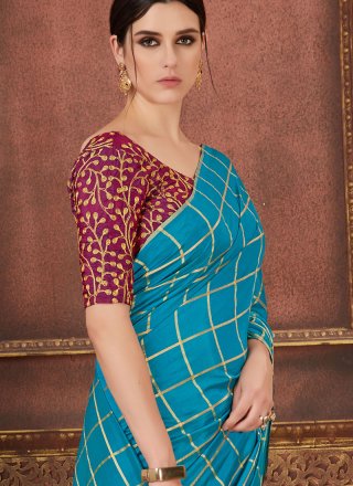 Silk Printed Blue Trendy Saree