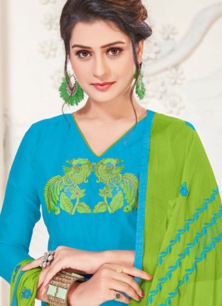 Silk Turquoise Churidar Salwar Kameez