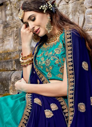 Silk Turquoise Designer Lehenga Choli