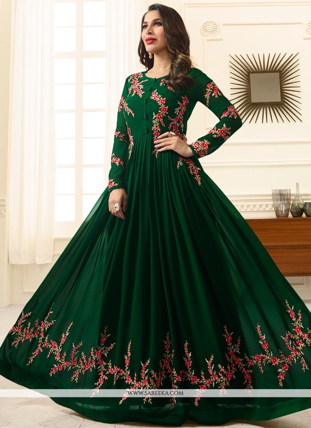 Sophie Chaudhary Green Embroidered Work Floor Length Anarkali Suit