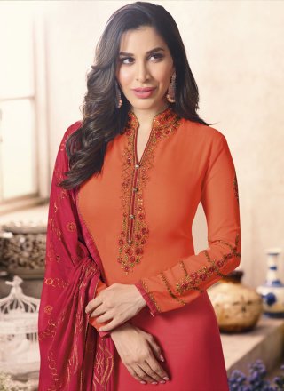 Sophie Chaudhary Orange and Pink Embroidered Work Churidar Designer Suit