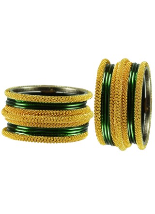 Stone Work Bangles in Gold and Green