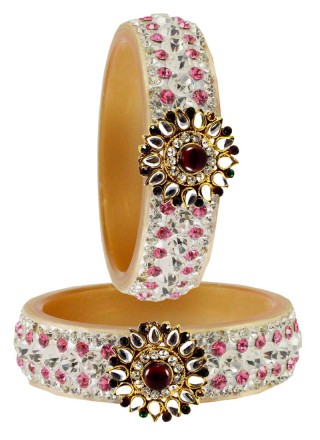 Stone Work Bangles in Pink and White