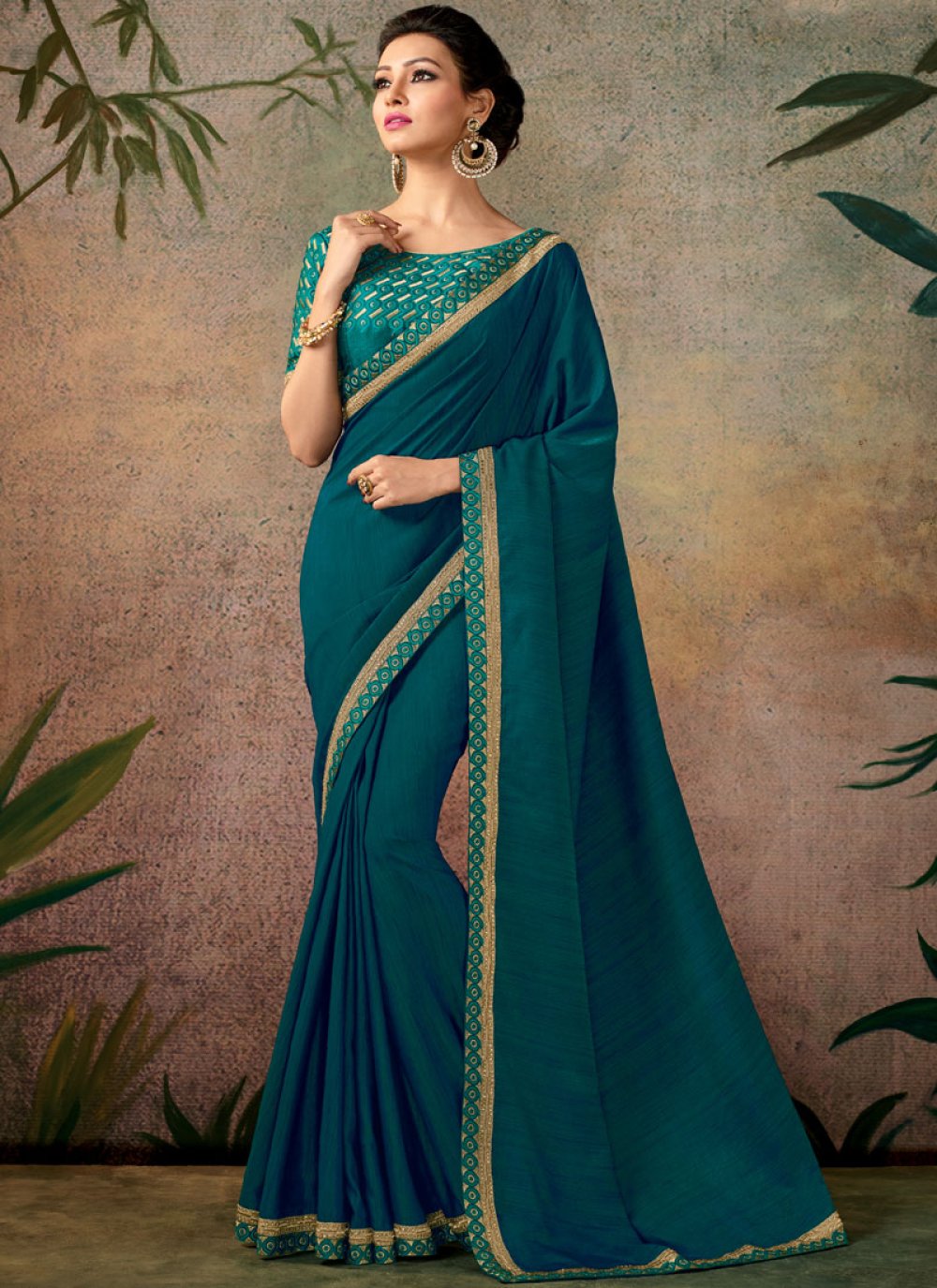 Buy Online Teal Silk Classic Saree : 87259