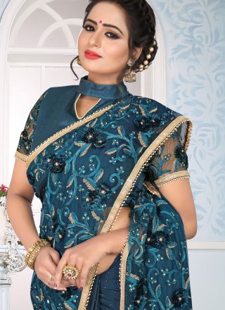 Teal Wedding Art Silk Designer Traditional Saree