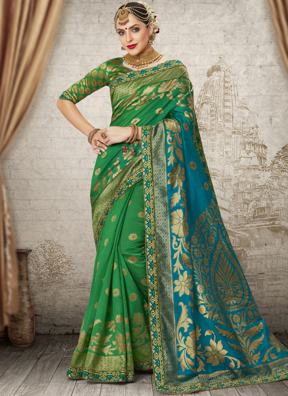 Weaving Green Art Silk Traditional Designer Saree buy online